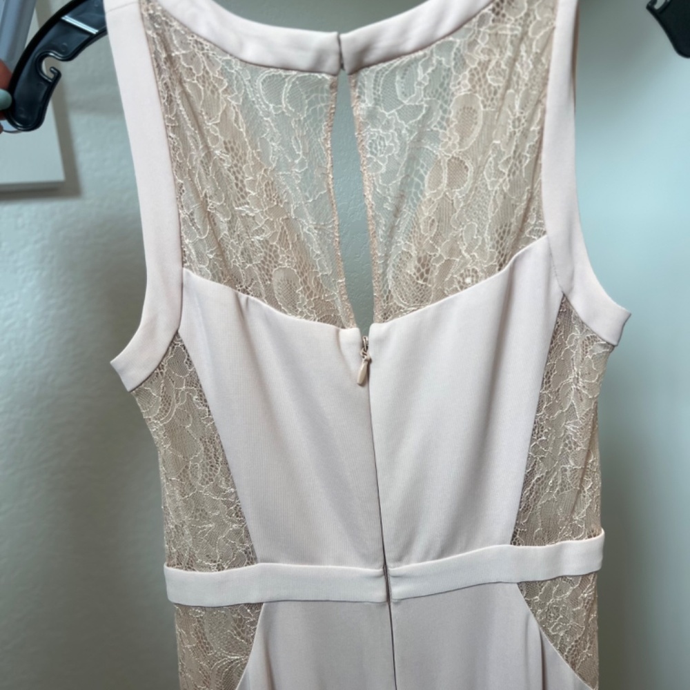 BCBGMaxAzria Pale Blush V-Neck Lace-Panel Prom Gown - Picture 5 of 7